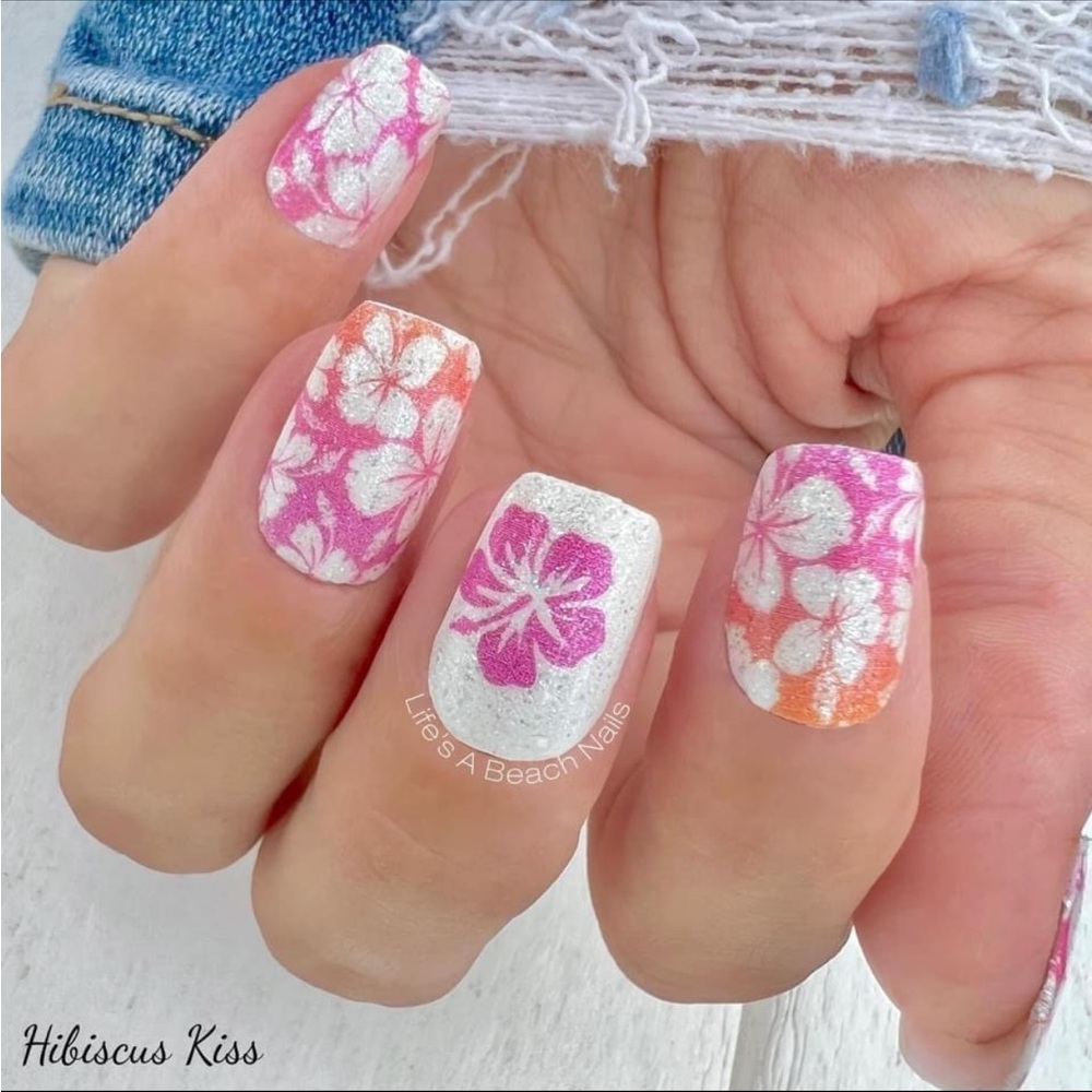 *Retired* Color Street: Hibiscus Kiss (Pedicure) | Floral Tropical Summer Pink - Picture 9 of 15